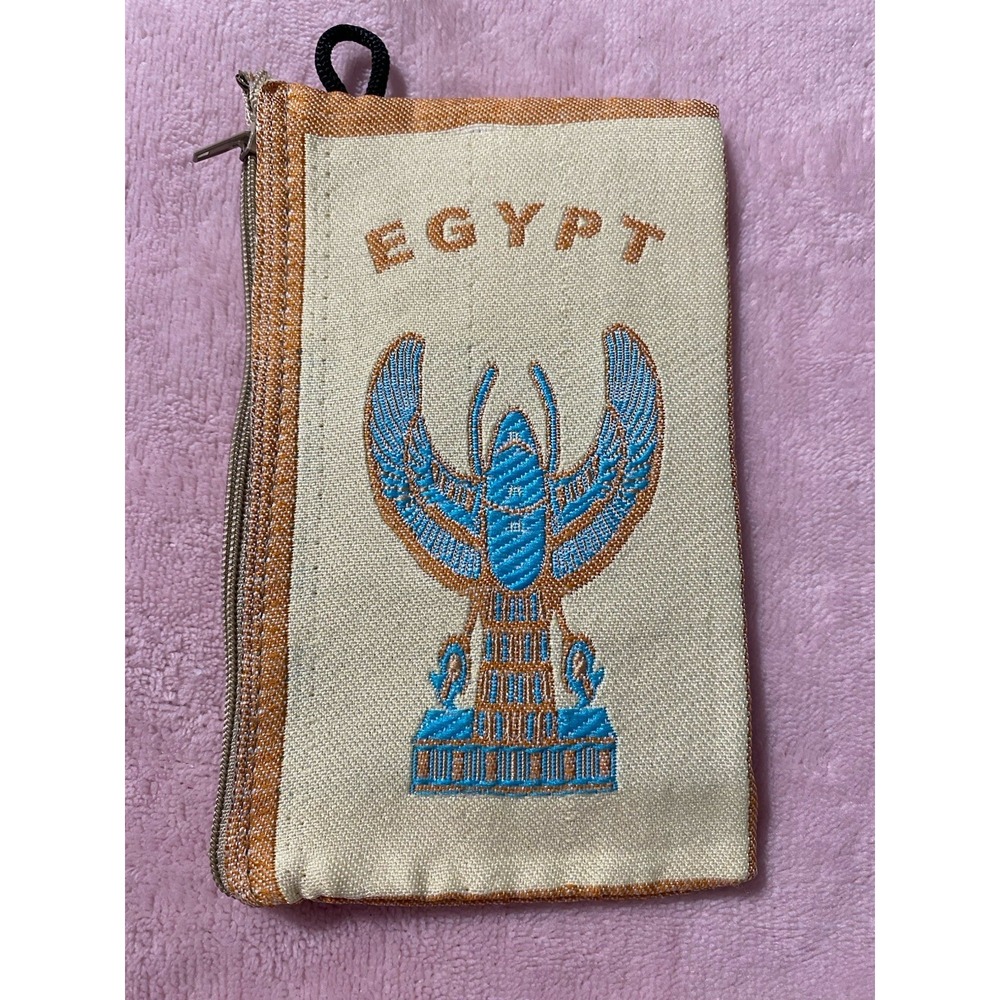 Egyptian Bug Scarab Cosmetic,Coin,Money,Jewelry Zipper Bag 6"L X4"H Embroidered